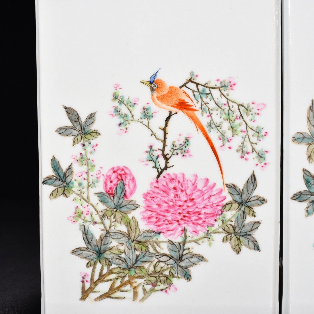 Qing Dynasty Jin Pin light purple color flower and bird square pen holder