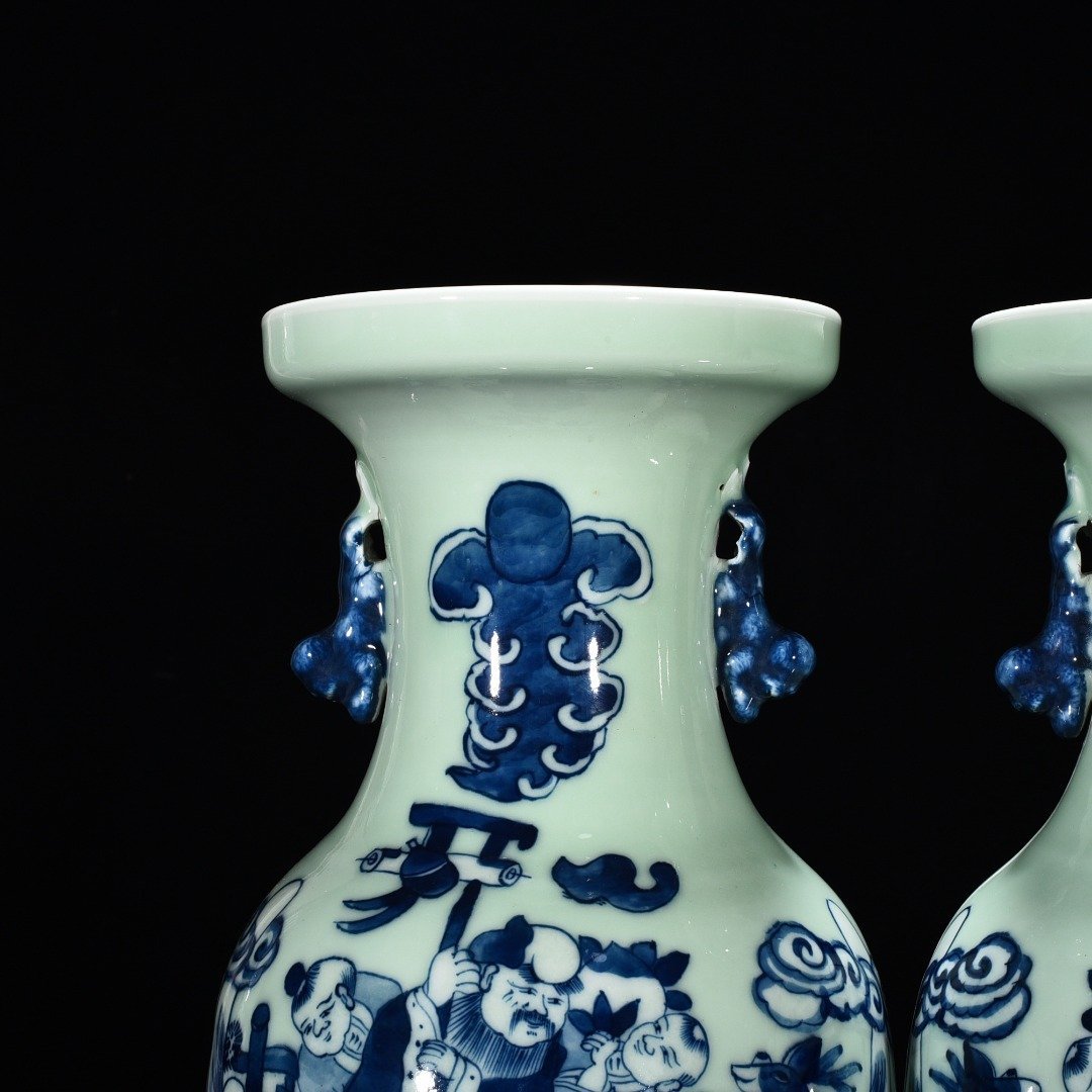 Qing Dynasty blue and white longevity star amphorae
