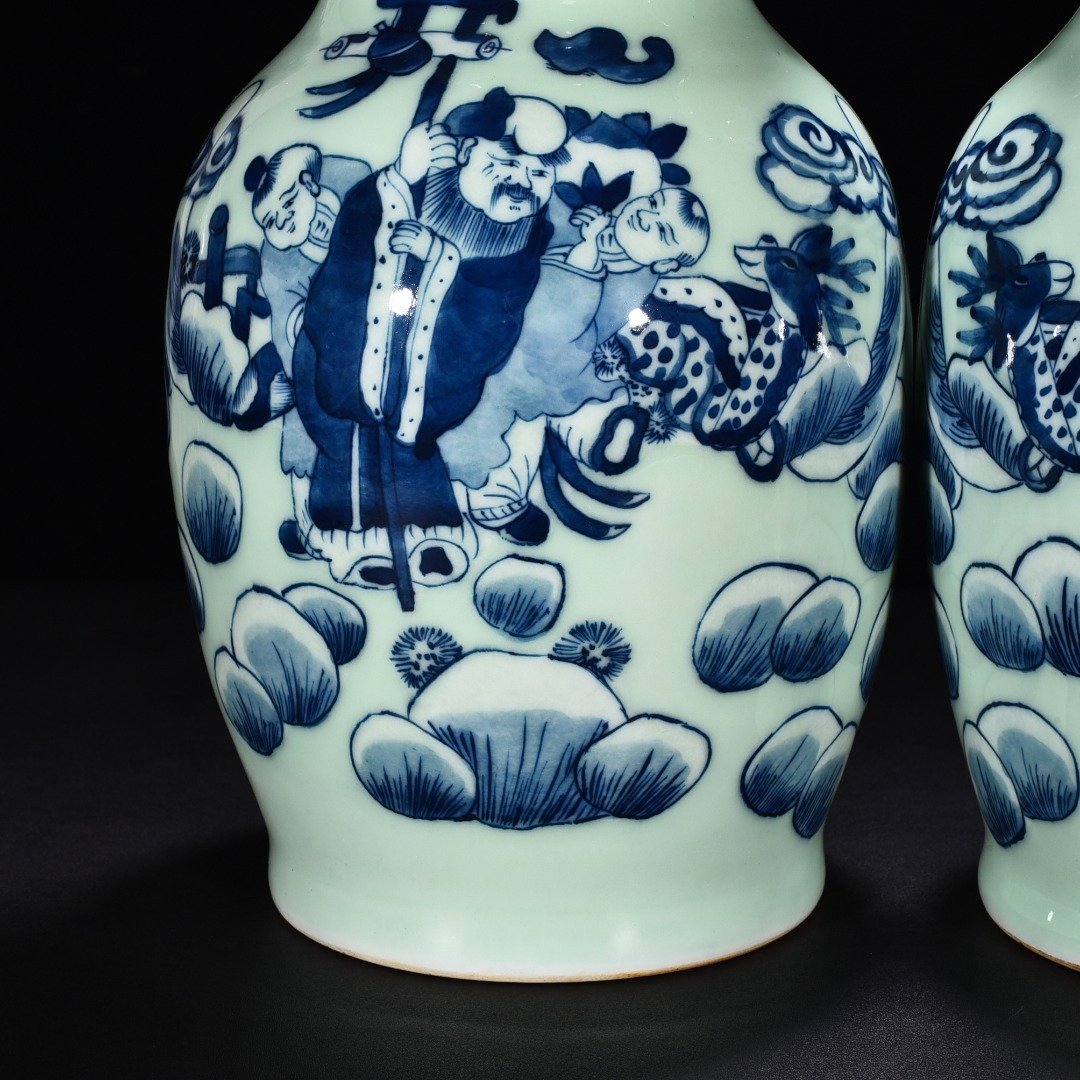 Qing Dynasty blue and white longevity star amphorae