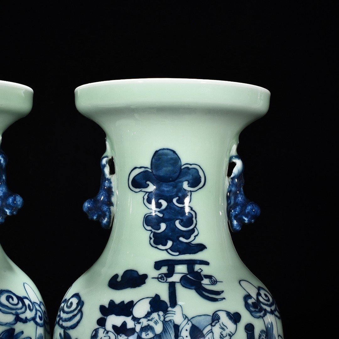 Qing Dynasty blue and white longevity star amphorae