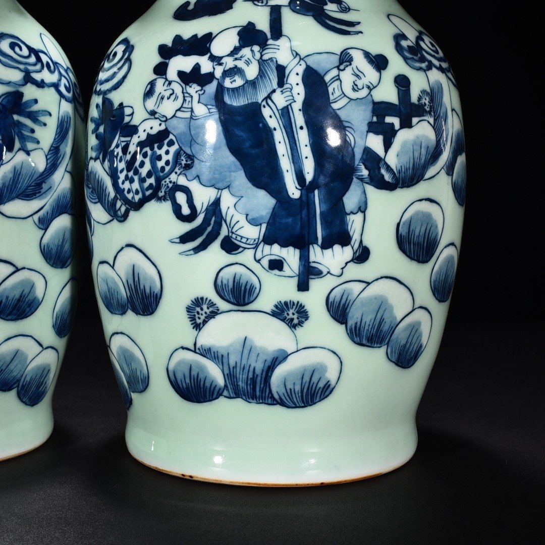 Qing Dynasty blue and white longevity star amphorae