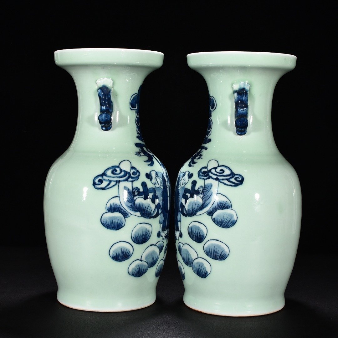 Qing Dynasty blue and white longevity star amphorae