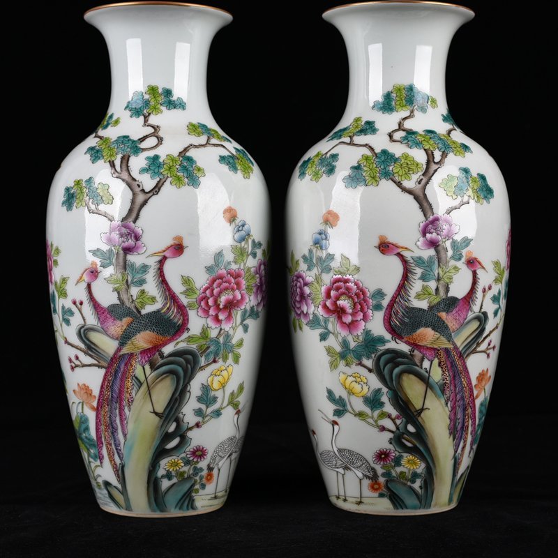 Qing Dynasty Daoguang Pastel Five-Lun Picture Flower and Bird Vase