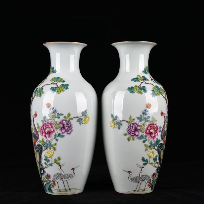 Qing Dynasty Daoguang Pastel Five-Lun Picture Flower and Bird Vase