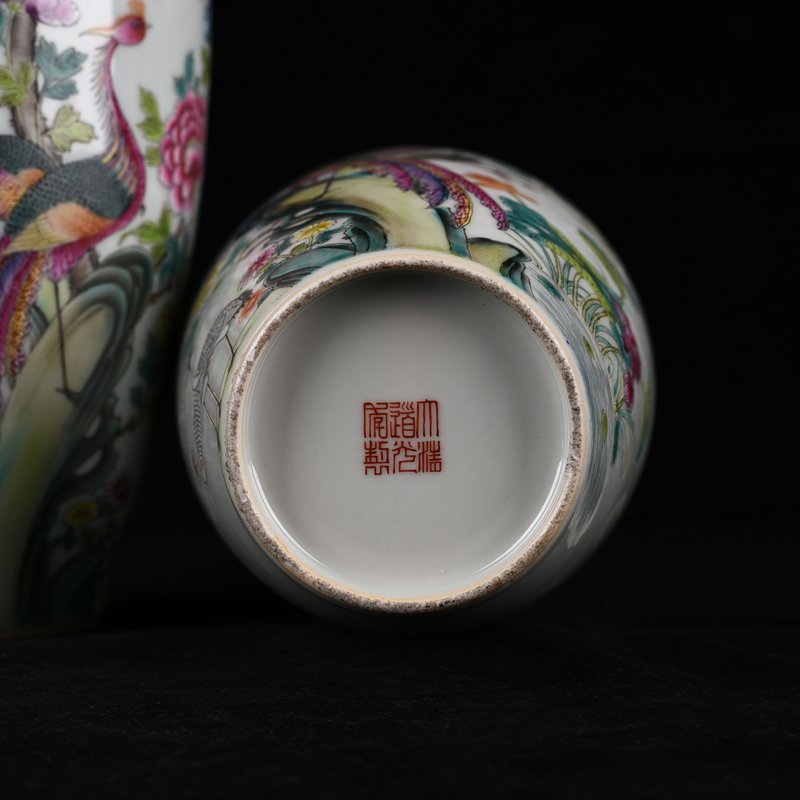 Qing Dynasty Daoguang Pastel Five-Lun Picture Flower and Bird Vase