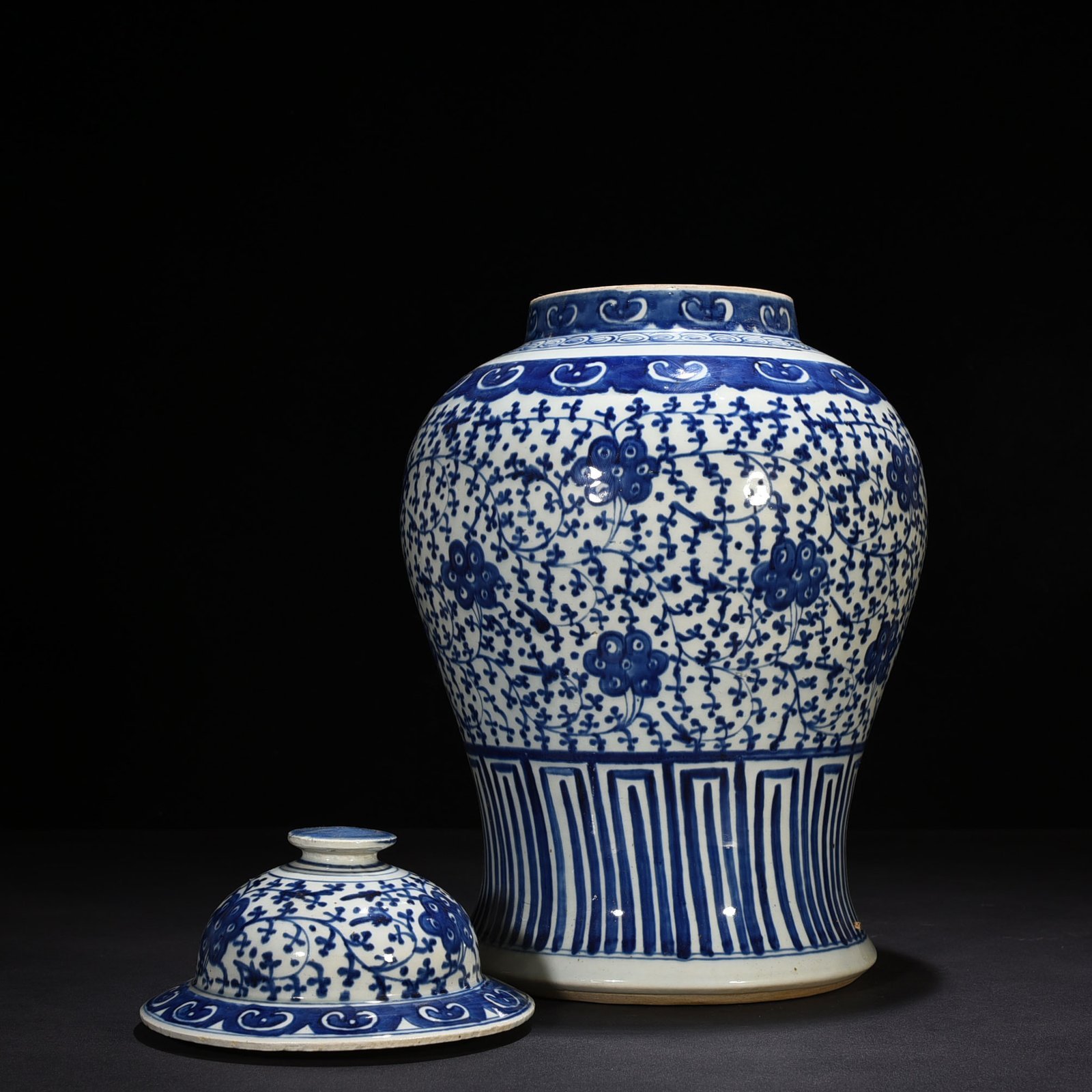 Qing Dynasty Daoguang blue and white general jar with intertwining branches and florals