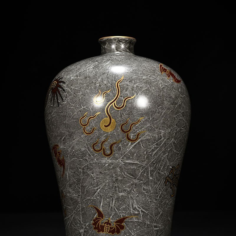 Qing Dynasty Yongzheng ink and color gold dragon plum vase