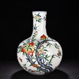 Qing Dynasty Yongzheng Doucai Five Blessings Holding Longevity Peach Heavenly Ball Vase