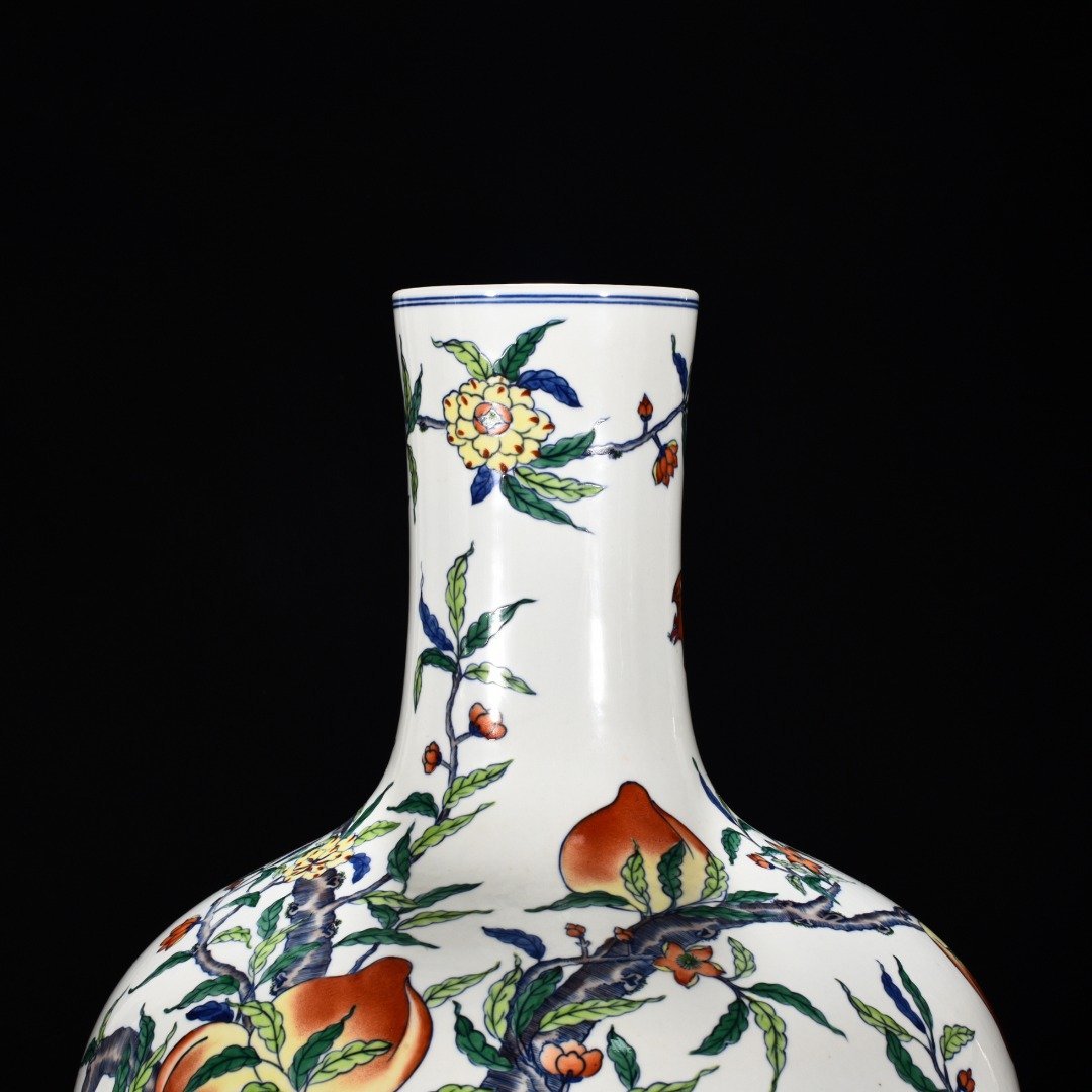 Qing Dynasty Yongzheng Doucai Five Blessings Holding Longevity Peach Heavenly Ball Vase
