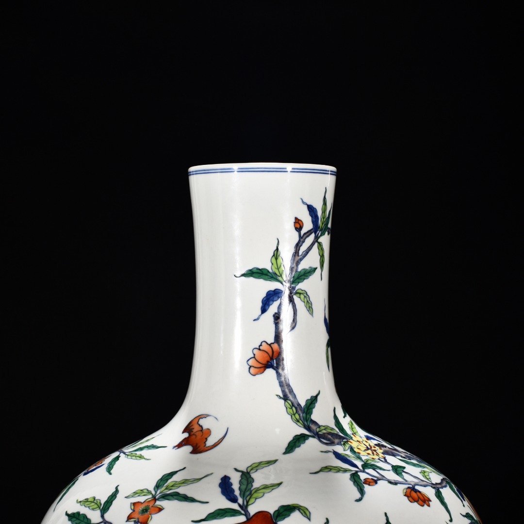 Qing Dynasty Yongzheng Doucai Five Blessings Holding Longevity Peach Heavenly Ball Vase