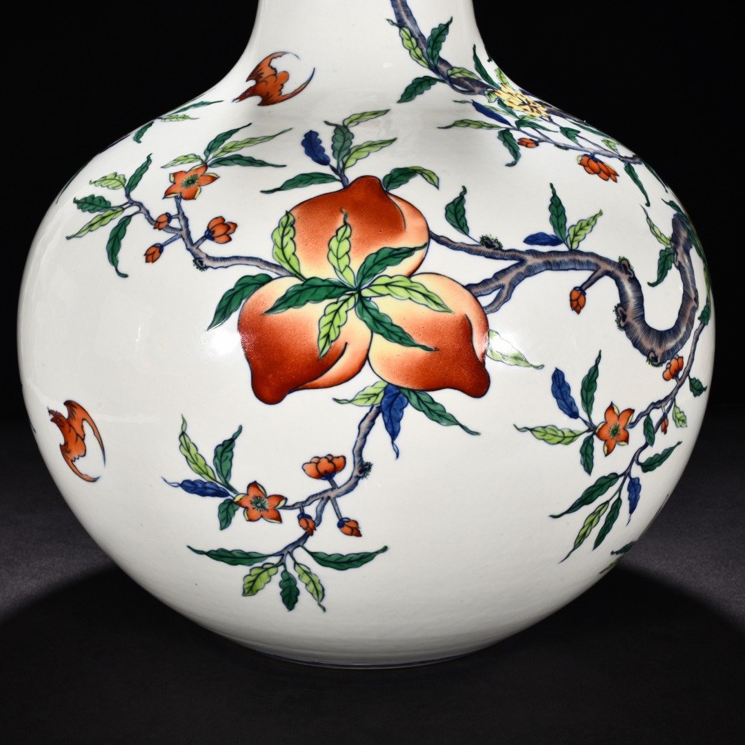 Qing Dynasty Yongzheng Doucai Five Blessings Holding Longevity Peach Heavenly Ball Vase