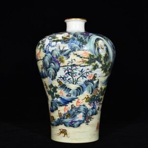 Qing Dynasty Yongzheng Doucai Monkey Offering Longevity Plum Vase