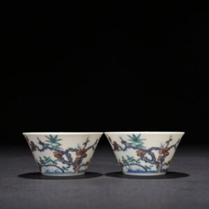 Qing Dynasty Yongzheng Doucai Bamboo Plum Double Clear Horseshoe Cup