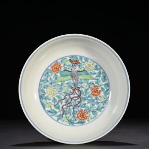 Qing Dynasty Yongzheng doucai entwined phoenix and peony dish