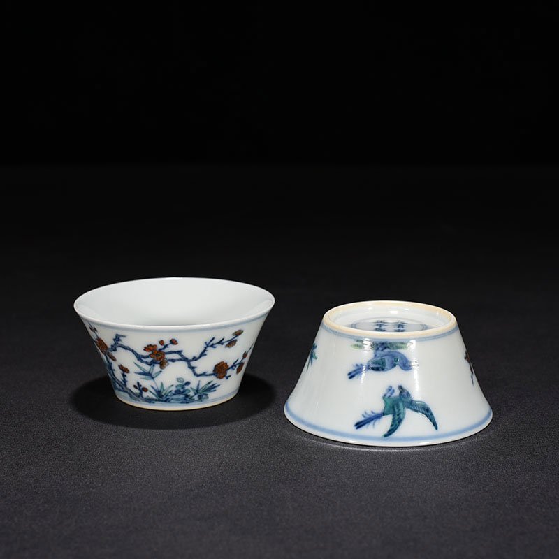 Qing Dynasty Yongzheng Doucai Horseshoe Cup with Flowers and Birds