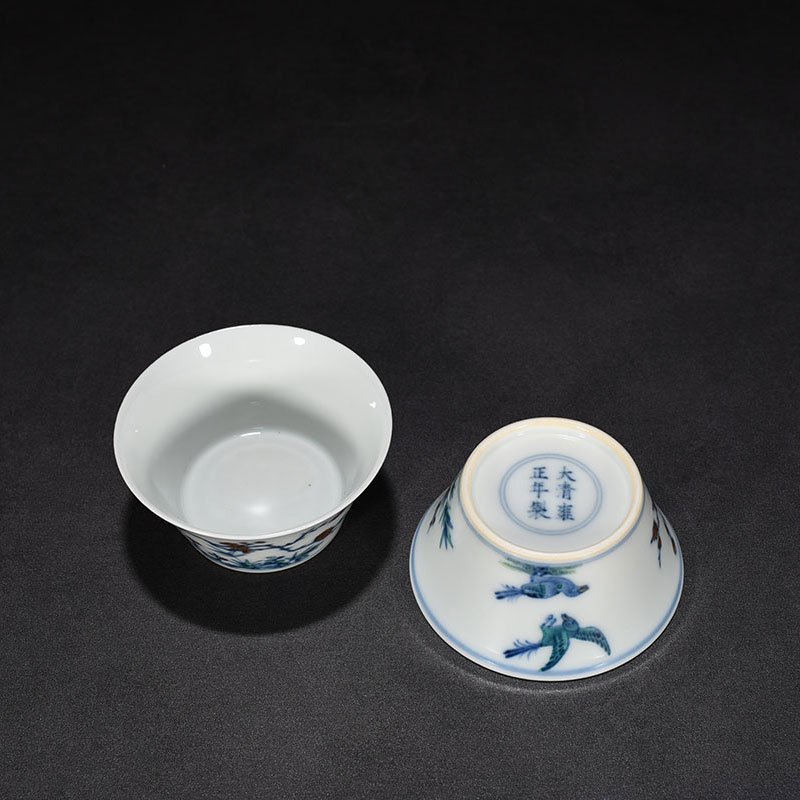 Qing Dynasty Yongzheng Doucai Horseshoe Cup with Flowers and Birds