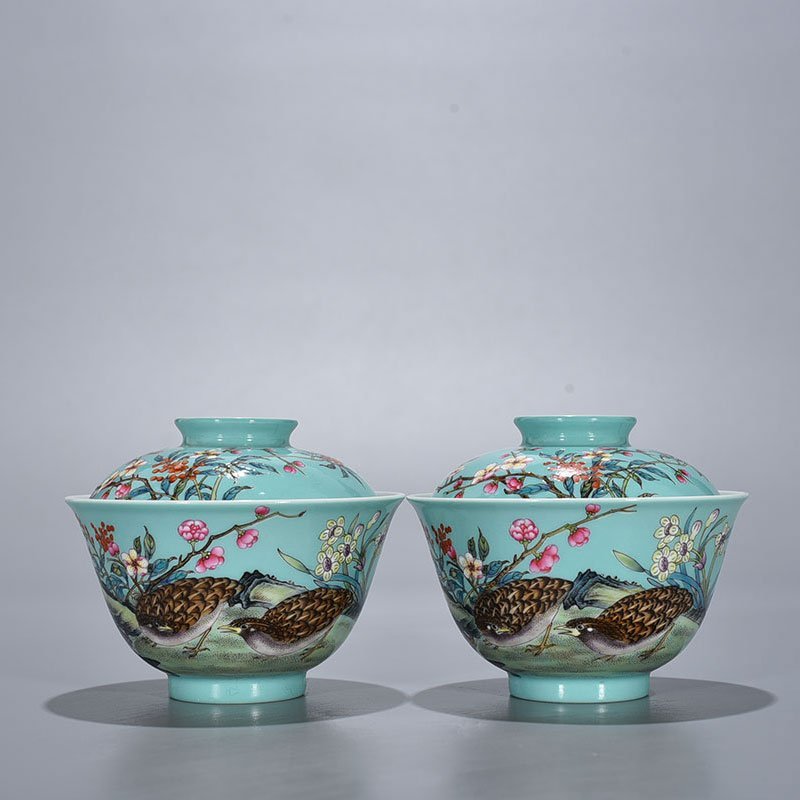 Qing Dynasty Yongzheng coral green land famille rose flower covered bowl