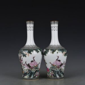 Qing Dynasty Yongzheng Enamel Rattle Zun with Six Cranes and Spring Picture