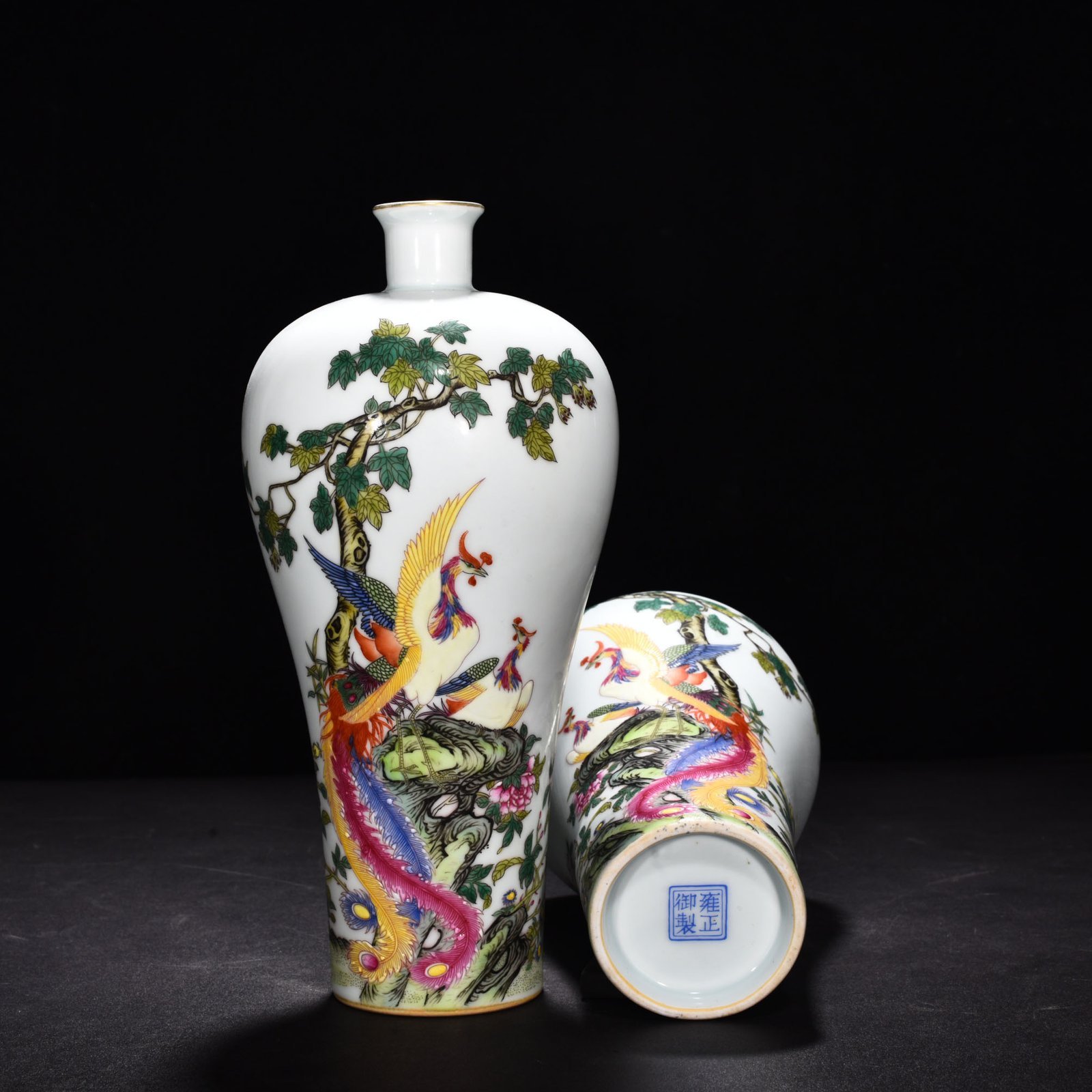 Qing Dynasty Yongzheng enamel phoenix flower plum vase