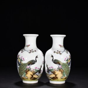 Qing Dynasty Yongzheng enamel vase with peacock and flower