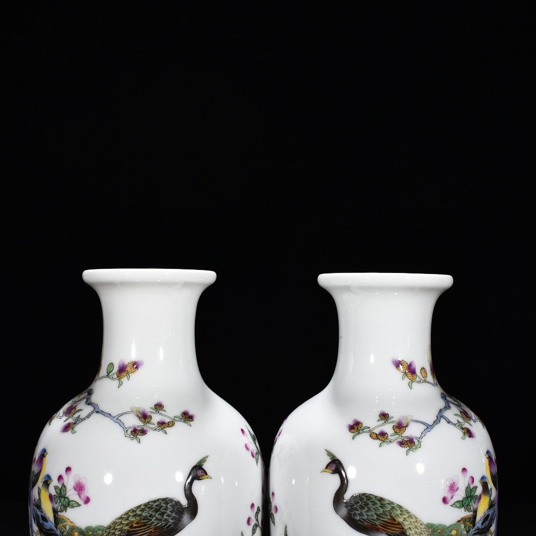 Qing Dynasty Yongzheng enamel vase with peacock and flower