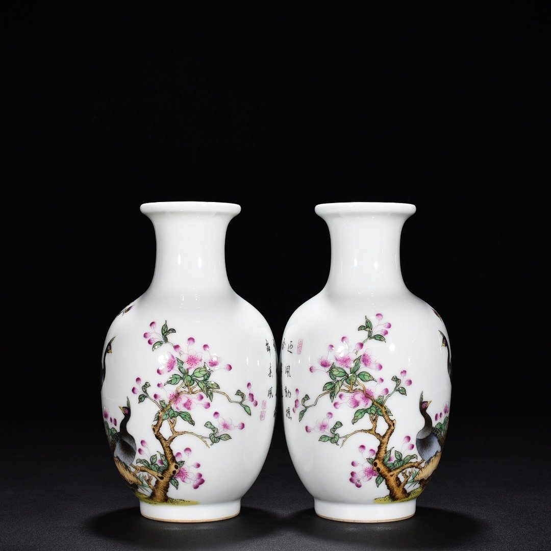 Qing Dynasty Yongzheng enamel vase with peacock and flower