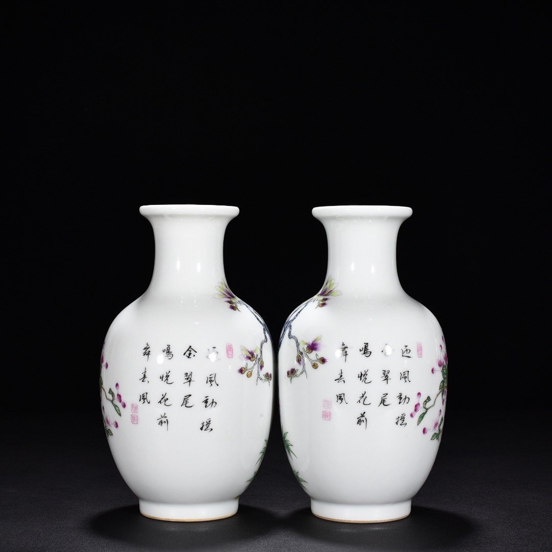 Qing Dynasty Yongzheng enamel vase with peacock and flower