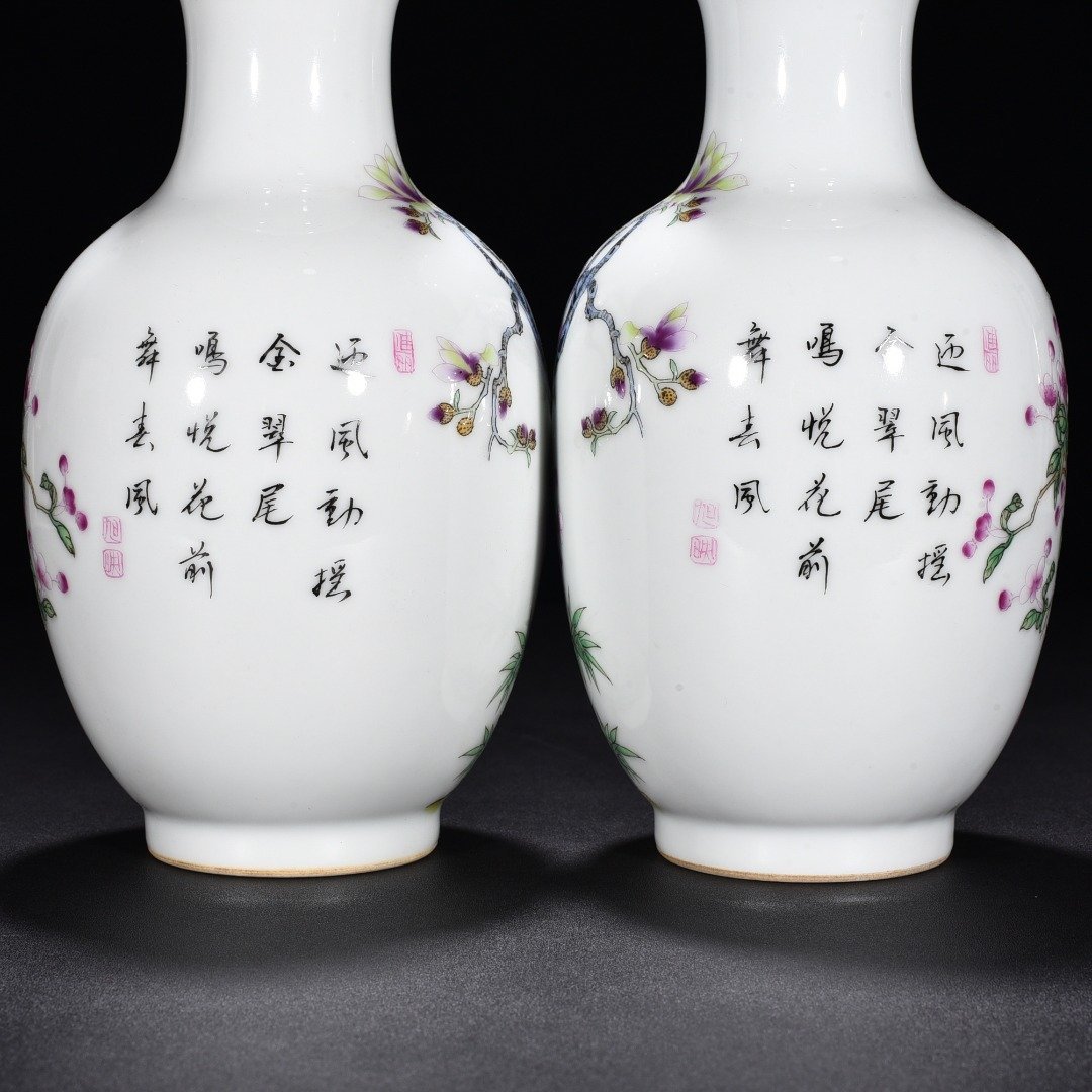 Qing Dynasty Yongzheng enamel vase with peacock and flower