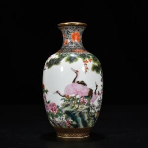 Qing Dynasty Yongzheng enamel vase with pine and crane longevity