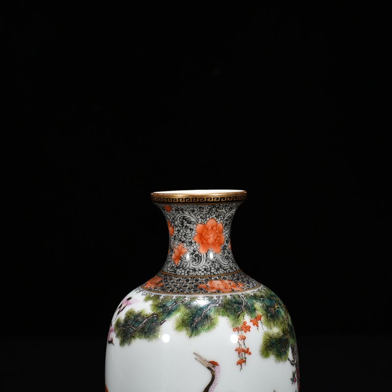 Qing Dynasty Yongzheng enamel vase with pine and crane longevity