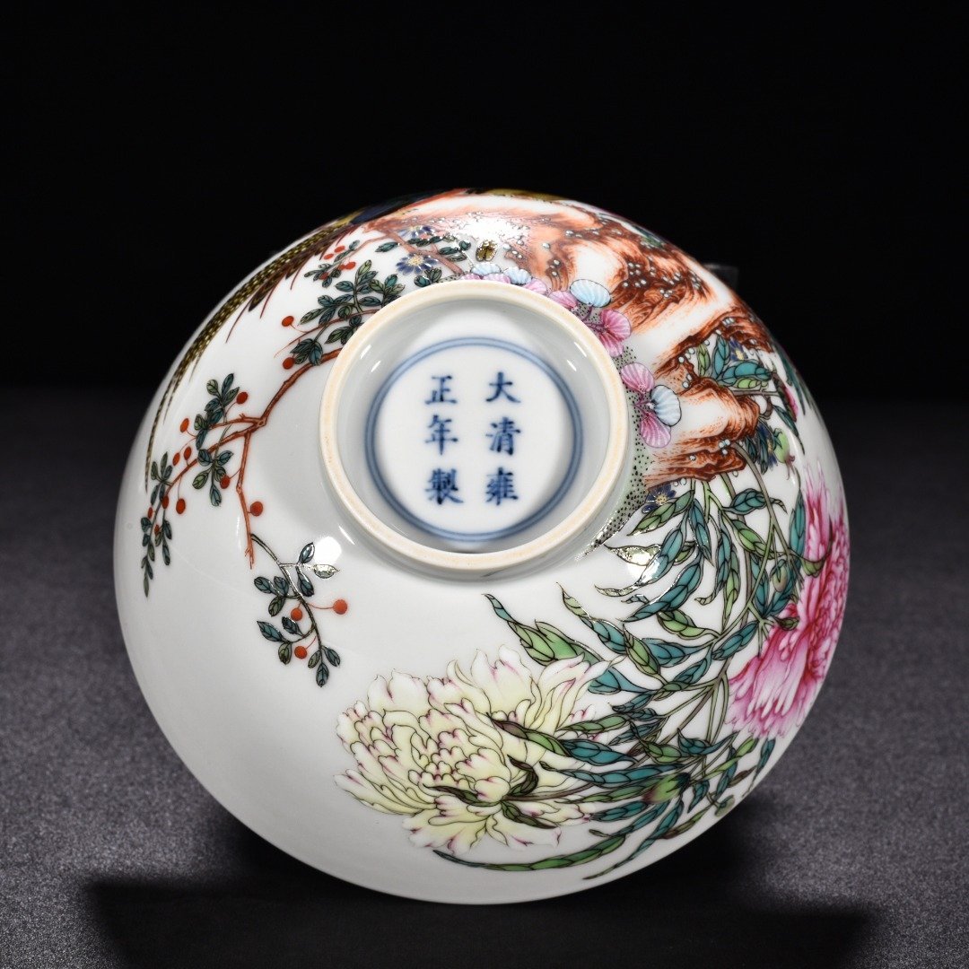 Qing Dynasty Yongzheng enamel bowl with floral and birds