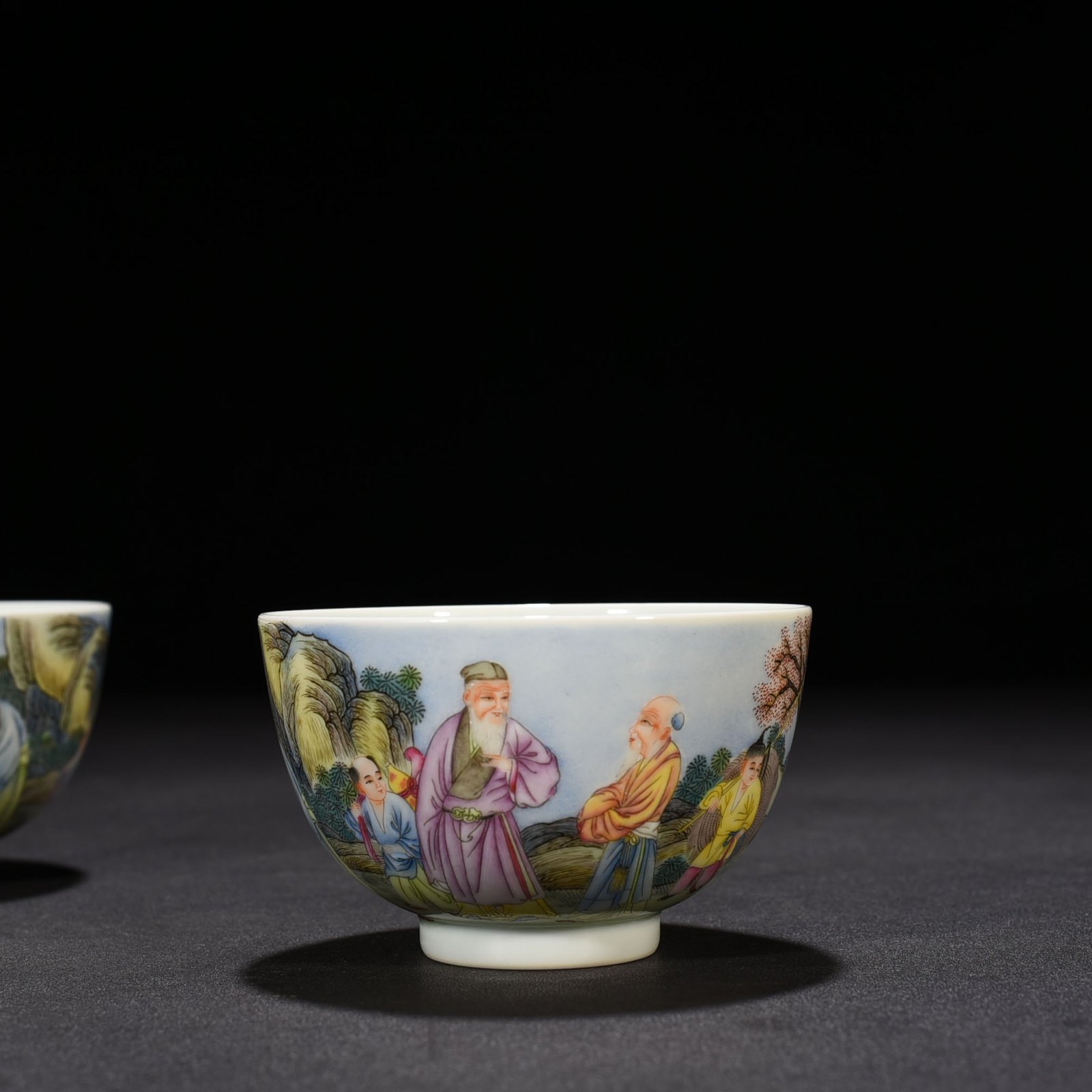 Qing Dynasty Yongzheng enamel cup with figures of Gaoshi