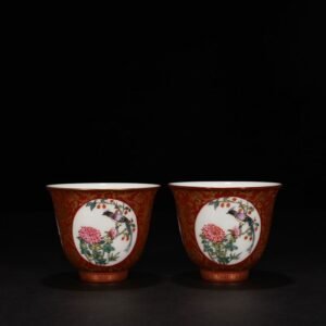Qing Dynasty Yongzheng alum red gold-plated window cup with flower and birds
