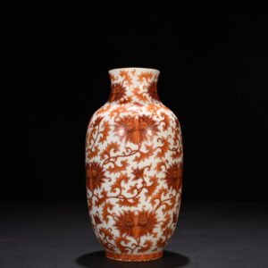 Qing Dynasty Yongzheng alum red lantern vase with entwined branches and lotus