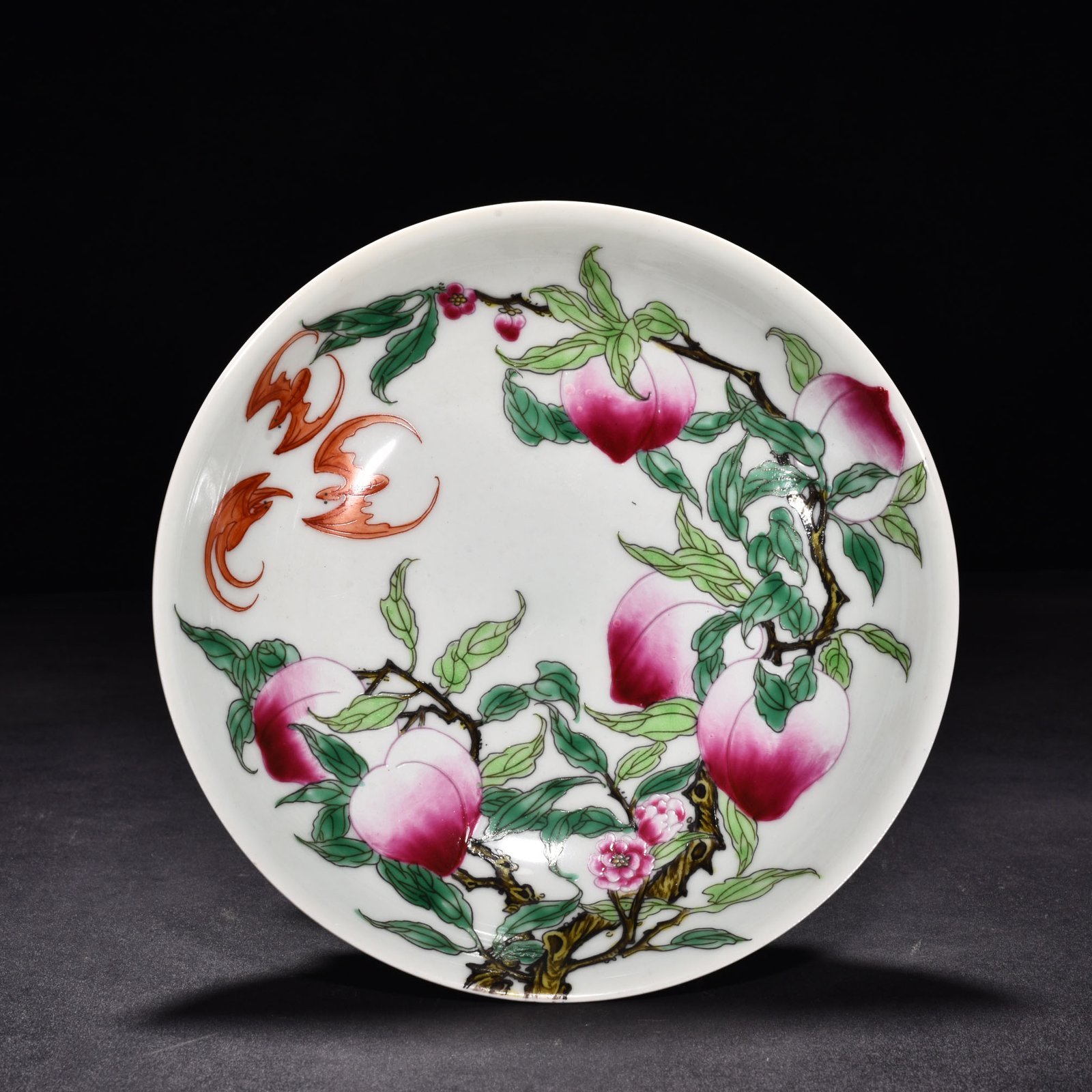 Qing Dynasty Yongzheng Pastel Five Blessings and Nine Peach Plate