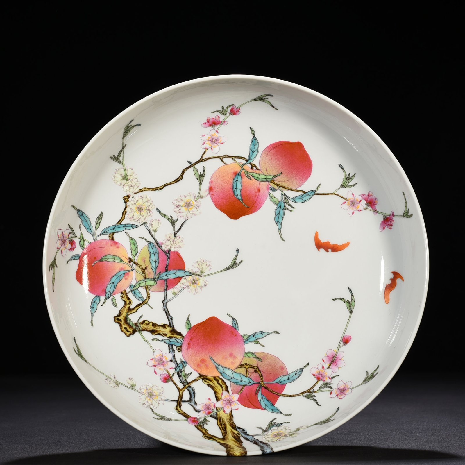 Qing Dynasty Yongzheng famille rose with five blessings nine peaches plate