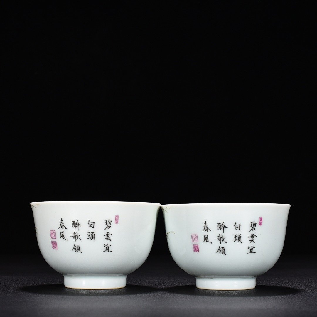 Qing Dynasty Yongzheng pastel cormorant flower and bird cup