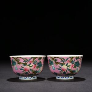 Qing Dynasty Yongzheng pink ground blessing and longevity peach cup