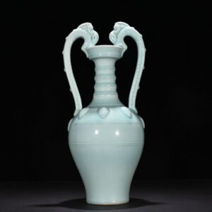 Qing Dynasty Yongzheng pink celadon glaze double dragon statue
