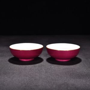 Qing Dynasty Yongzheng rouge red glaze with golden inner butterfly love flower lying foot cup