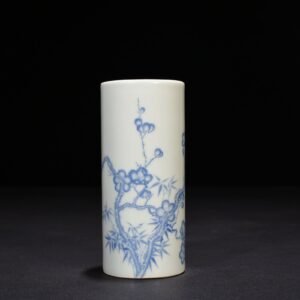 Qing Dynasty Yongzheng blue material colorful bamboo and plum double clear pen holder