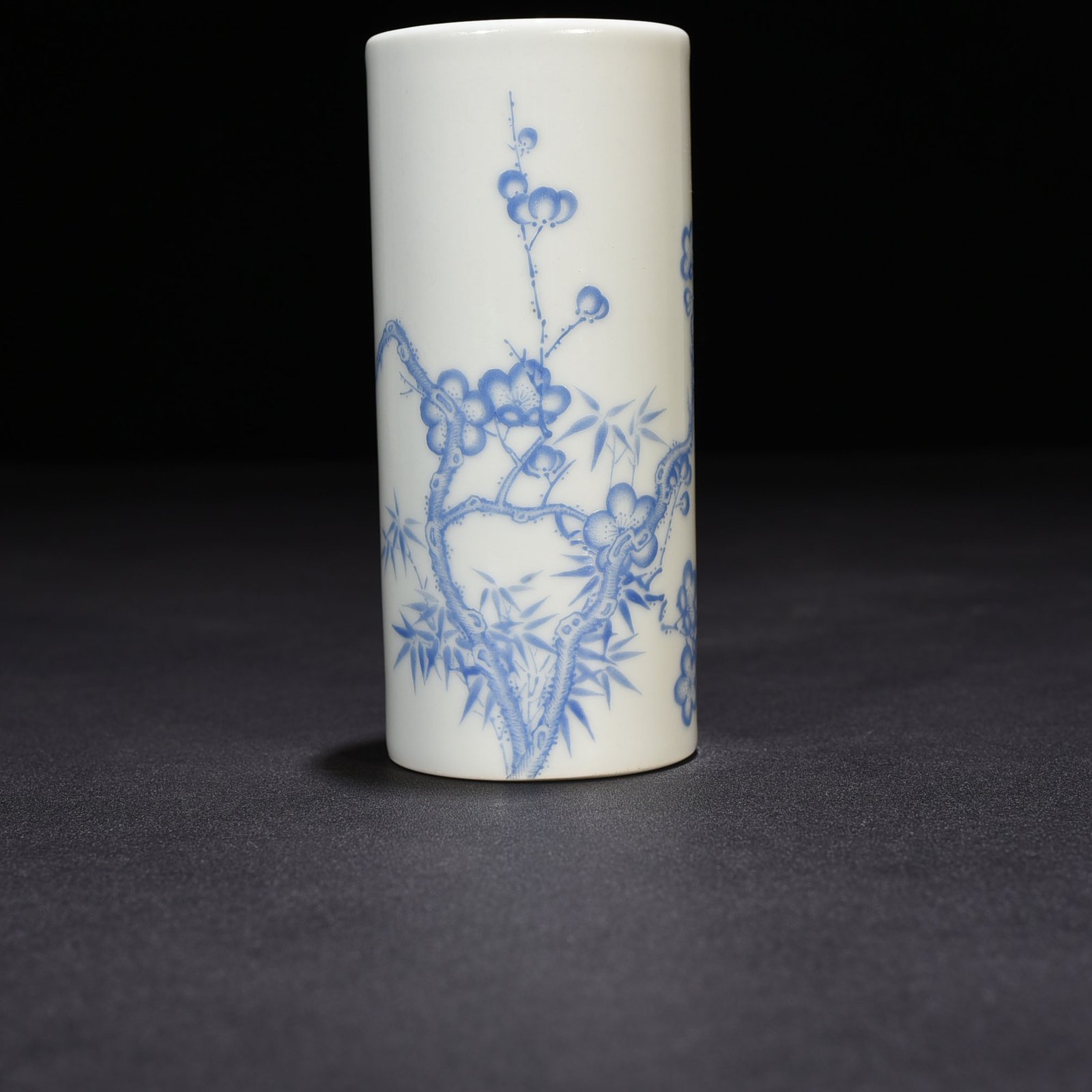 Qing Dynasty Yongzheng blue material colorful bamboo and plum double clear pen holder