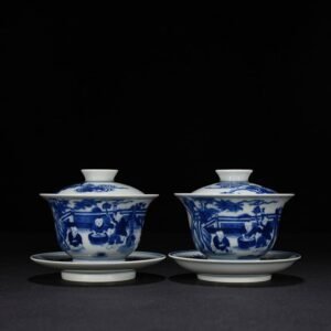 Qing Dynasty Yongzheng blue and white infant play pattern covered bowl