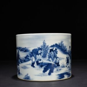 Qing Dynasty Yongzheng blue and white autumn harvest farmhouse character pen holder