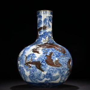 Qing Dynasty Yongzheng blue and white underglaze red sea water cloud and dragon celestial sphere vase