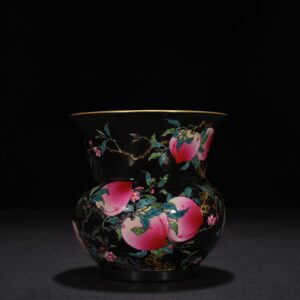 Qing Dynasty Yongzheng black ground pastel five blessings and nine peach patterns slag bucket