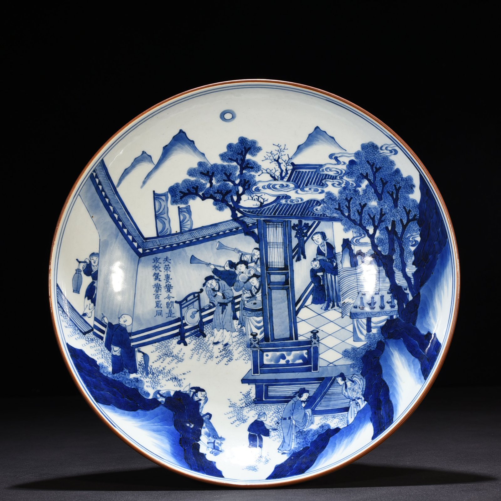 Qing Dynasty Shunzhi blue and white Yutang fine bowl with characters and stories