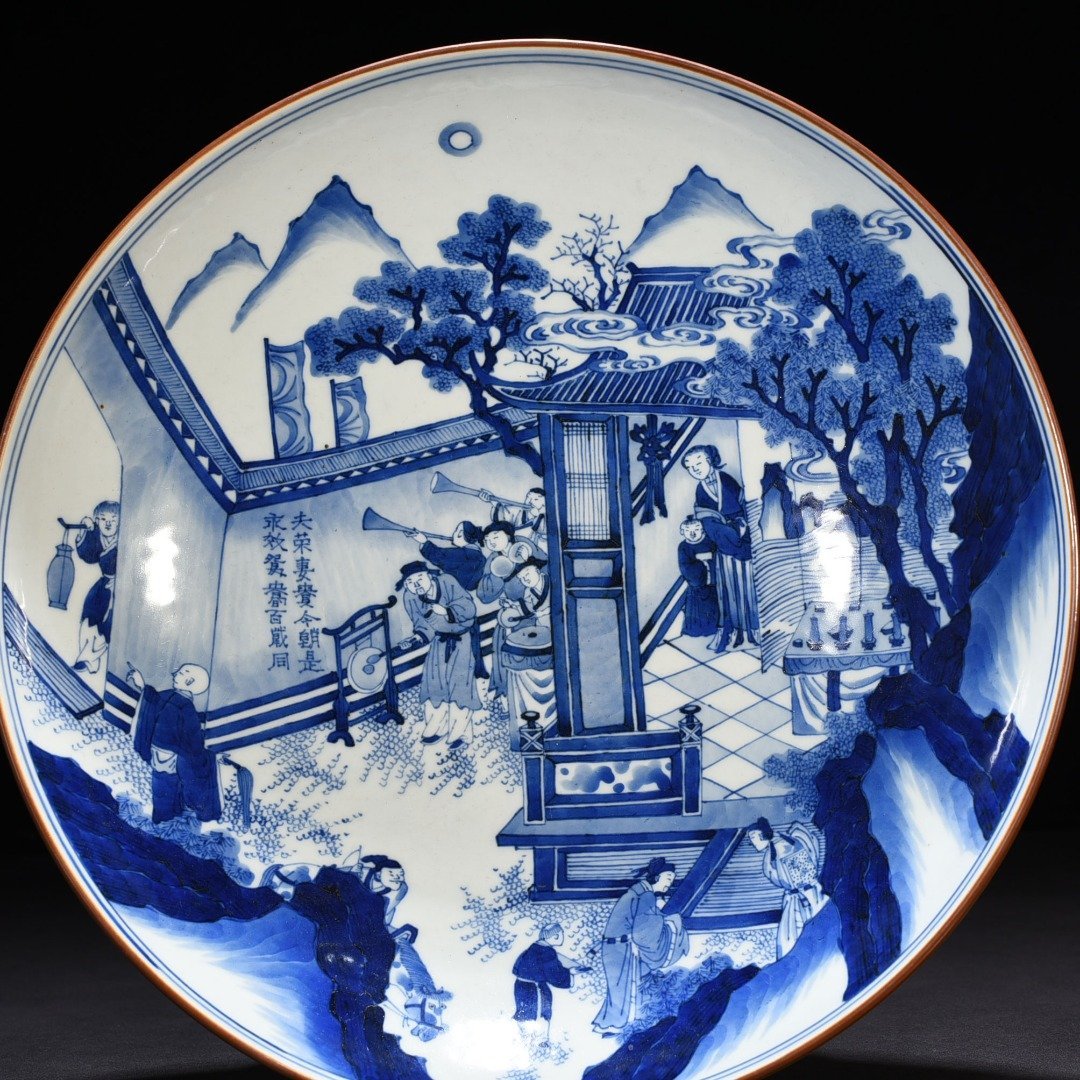 Qing Dynasty Shunzhi blue and white Yutang fine bowl with characters and stories