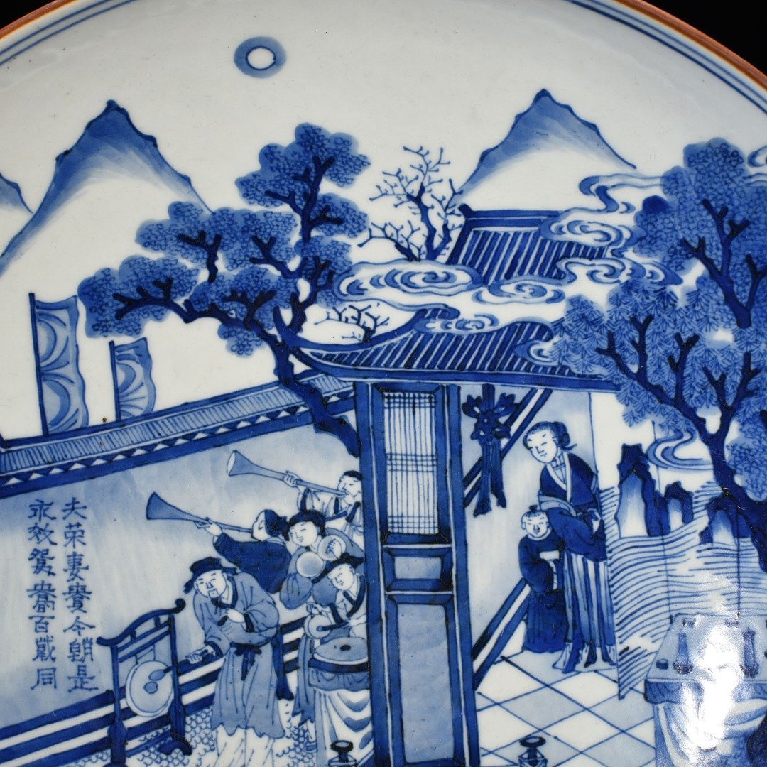 Qing Dynasty Shunzhi blue and white Yutang fine bowl with characters and stories