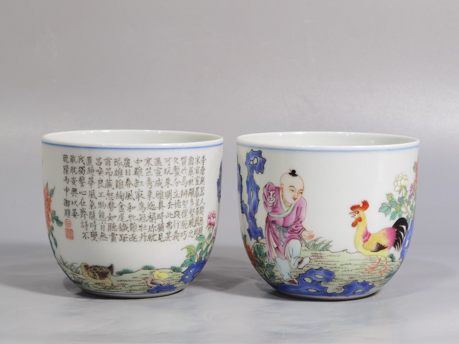 Qing Dynasty Qianlong antique pastel chicken cup